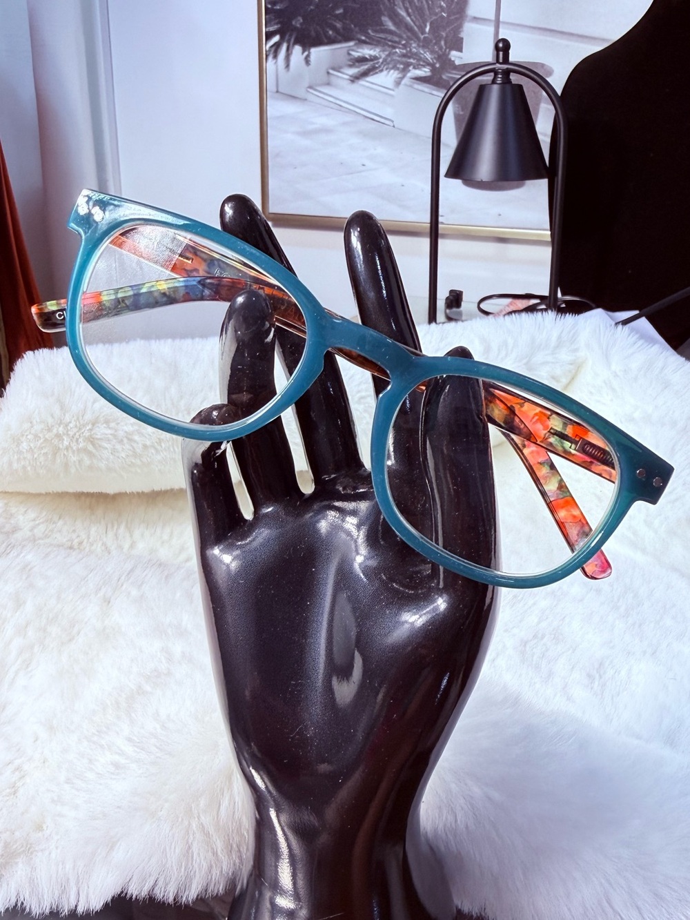 Foster Grant blue Teal Frame reading glasses with case